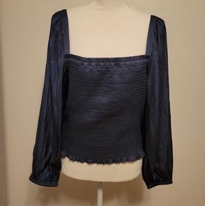 J Crew Squareneck Smocked Featherweight Satin Crop Top Gray L NWOT